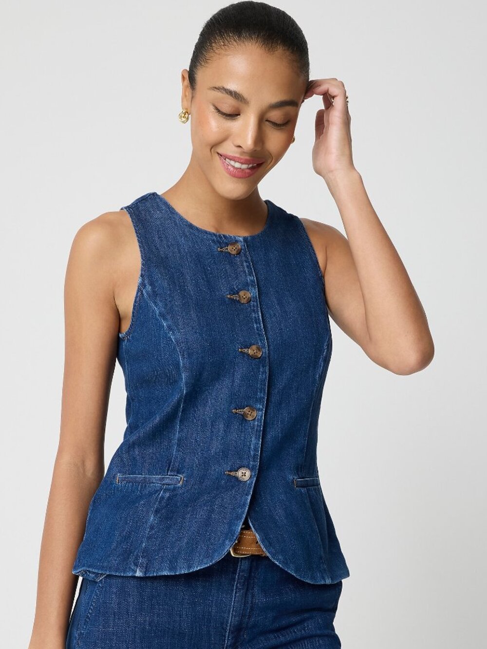NWT J.Crew Factory Long Denim Button-front Vest - Picture 2 of 7